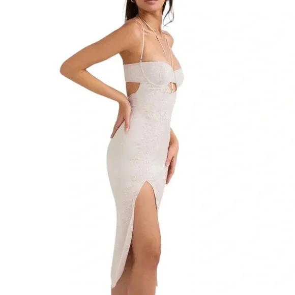 House of CB Lace Cutout Body Con Dress in Crystal Pale Pink Size S NWT - Picture 10 of 15